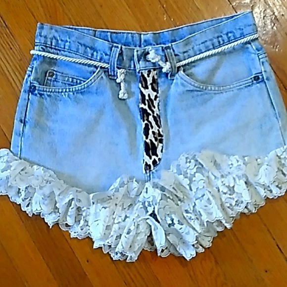 Levi's Pants - Hand designed LEVI shorts with ruffles and cheetah embellishments 🐆